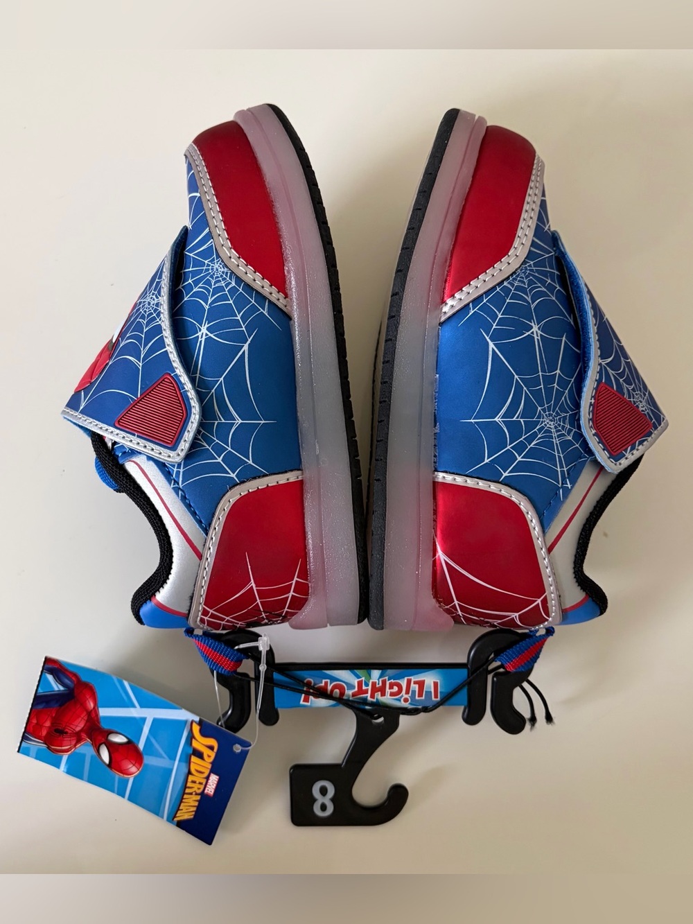 ❤️Spider-Man Kids Light-Up Sneakers in Blue and Red Size 8 New